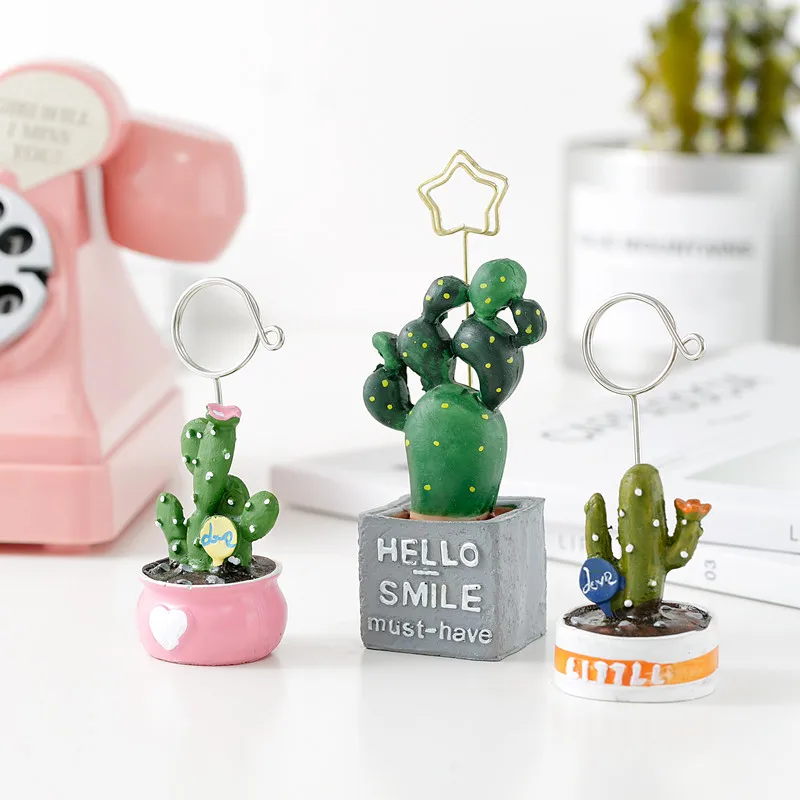 TUTU 4pcs/lot Cute Card Holder Cactus Resin Plant Decoration Stationery Photo Holder paper clip Office School Supplies H0256