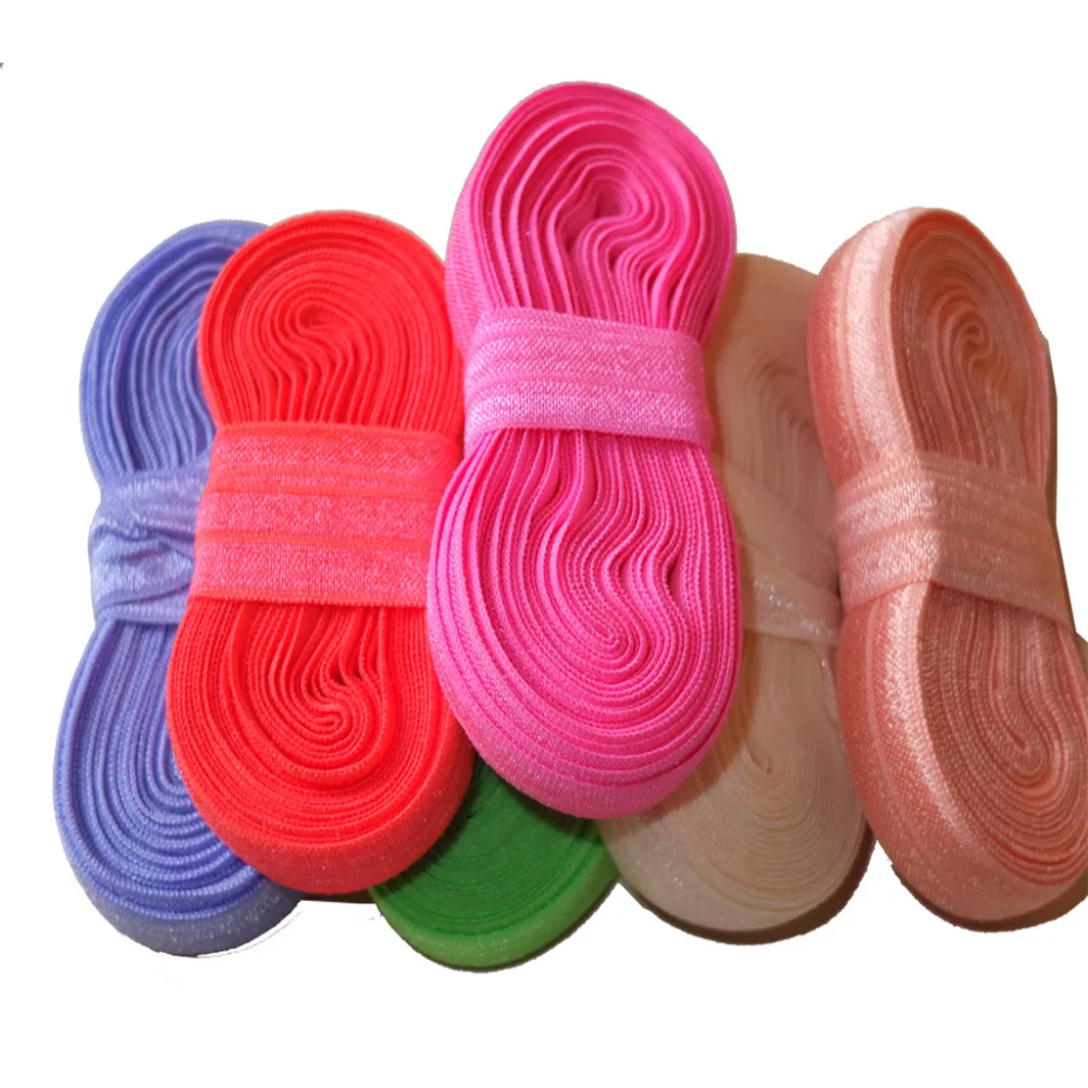 5 yards/color Fold Over Elastic 16MM FOE Nylon Elastic Ribbon DIY Hair Ties Headbands Hair Bow Supplies Accessories