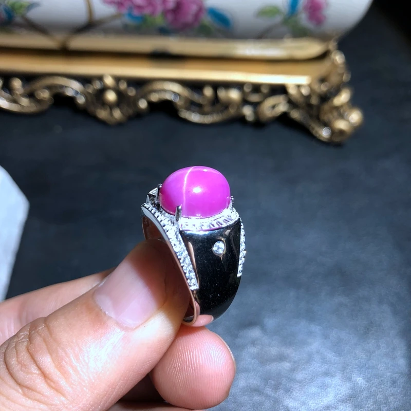 big sale fashion pink Star Ruby gemstone ring man fine jewelry muscular power ring man boyfriend gift big size shiny gem love