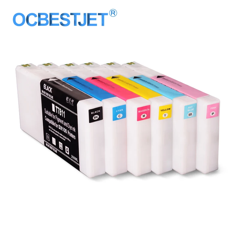 

6Colors/Set T7811-T7816 Compatible Ink Cartridge Filled With Dye Ink For Fujifilm Frontier-S DX-100 Fuji DX100 Printer 200ML/PC