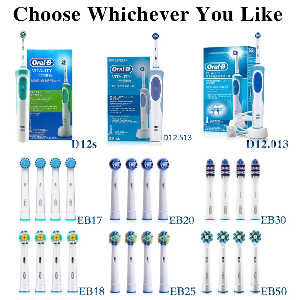 Oral B Vitality  Electric Toothbrush Head Replaceable Brush Heads for Adult Rechargeable Electric Tooth Brushes Teeth Whitening