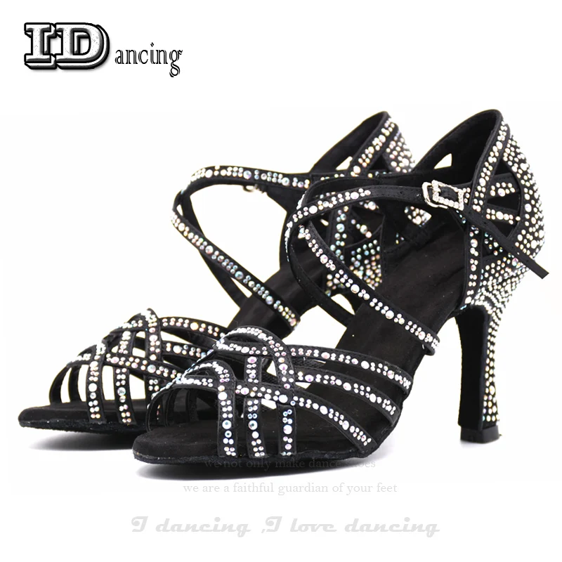 Salsa Dance Shoes Woman Ballroom Party Latin Shoes Ladies Sneakers Shoes For Dancing Comfort Bronze Full Rhinestone JuseDanc