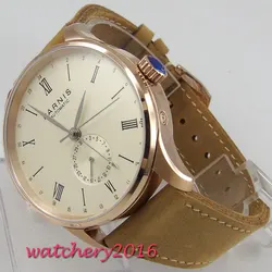 2019 New arrival 42mm PARNIS Rose Golden Dial Calendar Roman numerals Steel Case Luxury Brand Automatic Movement men's Watch