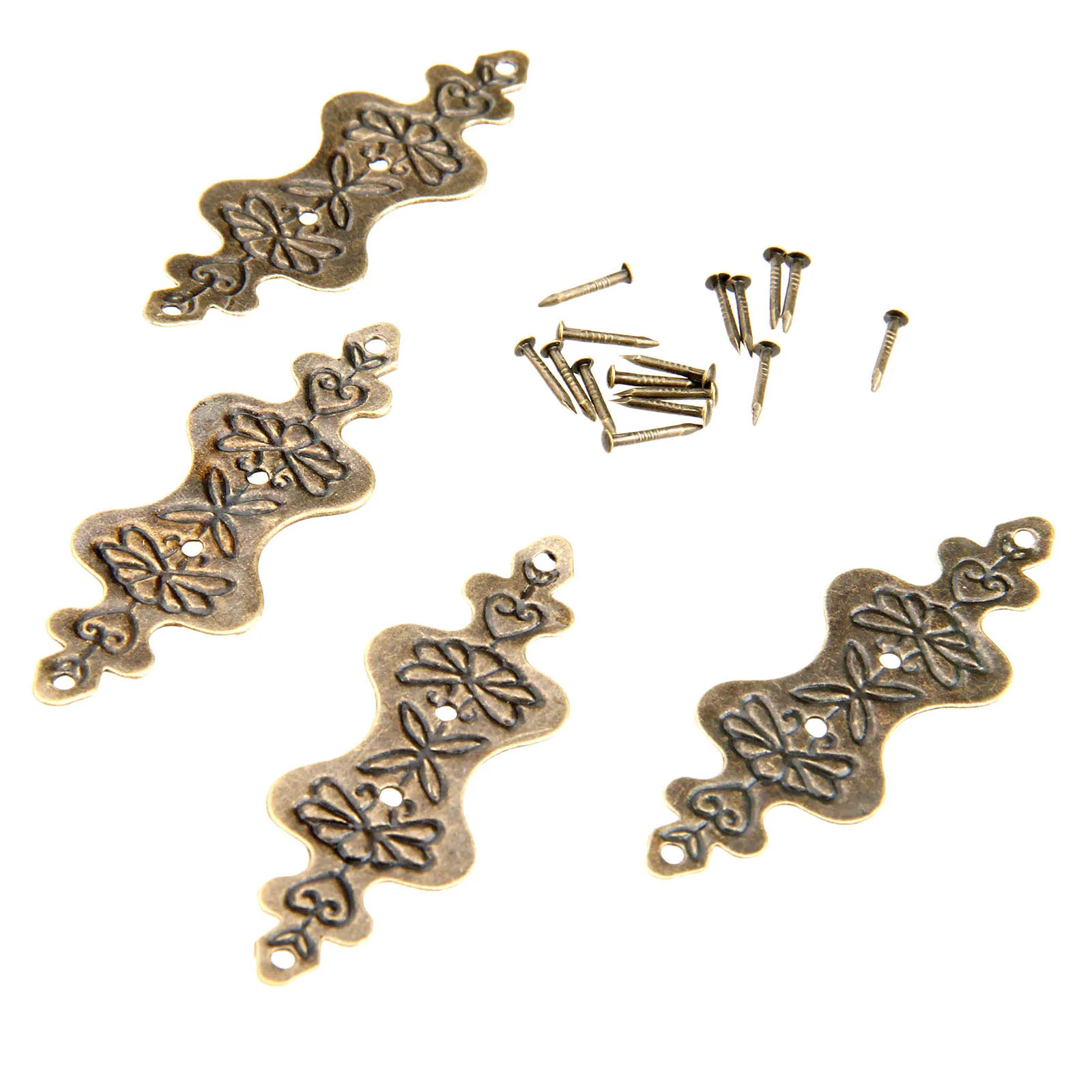 12Pcs Antike Bronze Ecke Halterung Schmuck Box Holz Fall Dekorative Füße Bein Ecke Protector Möbel Armaturen w/Nagel 56*20mm