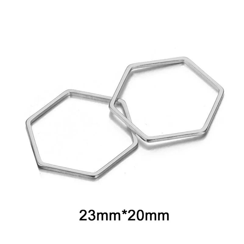20Pcs/lot  Hexagon Shape Charms Stainless Steel Geometric Hollow Frame Blank Connector Charms Pendant DIY Jewelry Making