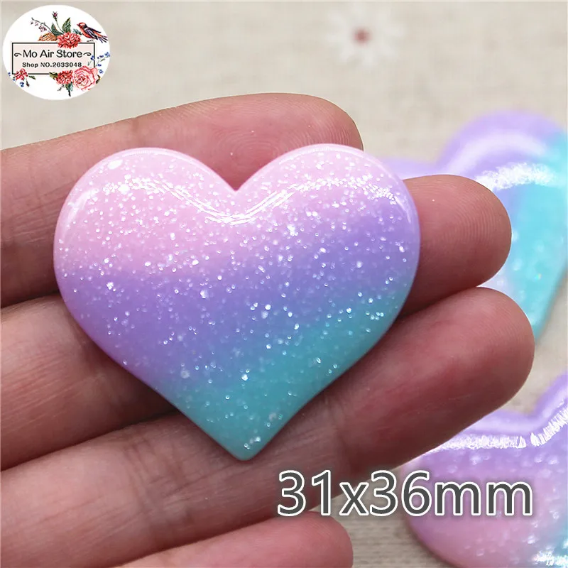 10pcs Heart colorful shiny Resin Flackback Cabochon Art Supply Decoration Charm Craft DIY craft