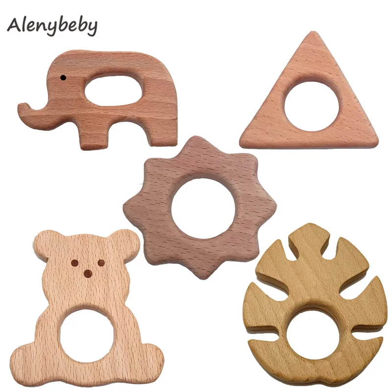 Beech Wooden Natural Handmade Wooden Teether DIY Wood Personalized Pendent Eco-Friendly Safe Baby Teether Toys