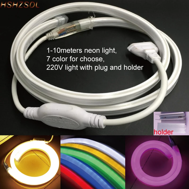 1-10m Outdoor&Indoor LED Lighting Flex LED Neon Light SMD 2835 120leds/m LED Neon Strip rope Light Waterproof 220V power plug