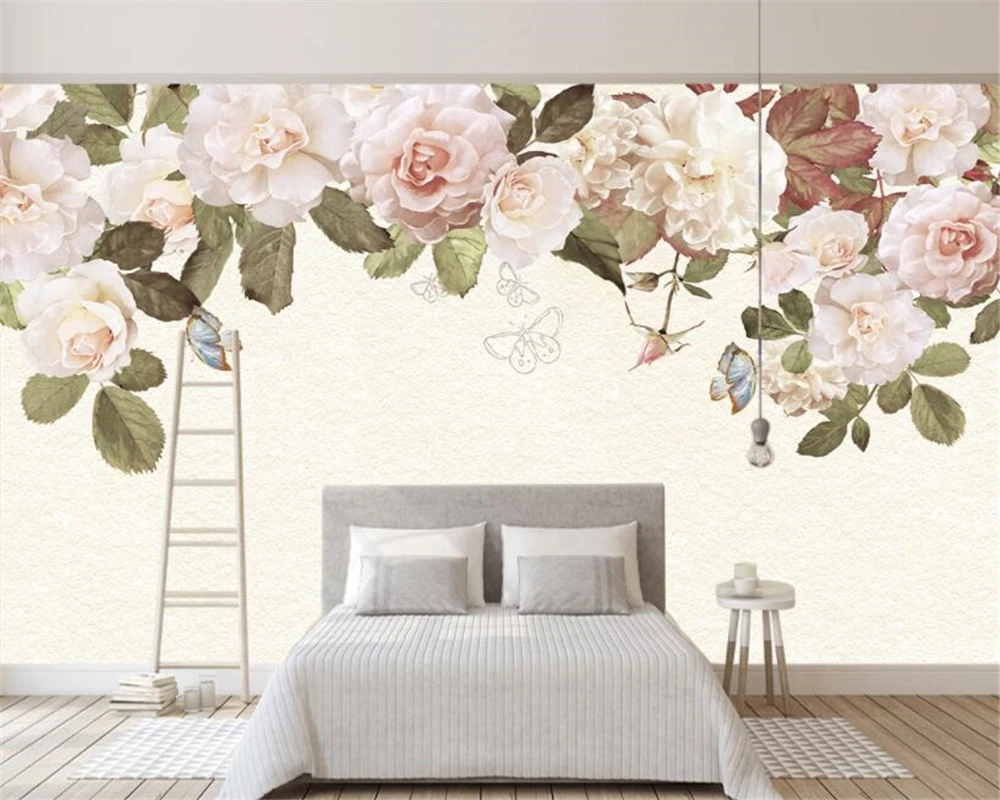 

3d wallpaper Modern European Vintage Hand Drawn Floral TV Bed Head Wall Background Decorative painting 3d wallpaper