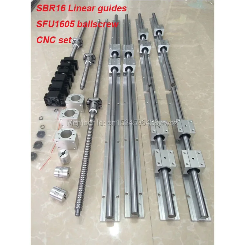 SBR16 linear guide rail 6 set SBR16 - 300/1500/1500mm + ballscrew SFU1605 - 350/1550/1550mm + BK12 BF12 + Nut housing cnc parts