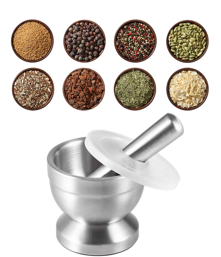 LMETJMA Edelstahl Gewürzmühle Mit Mörtel und Stößel Kräuter Gewürzmühle Schüssel Gewürz Mühle Pille Brecher KC0245 – Detail 3