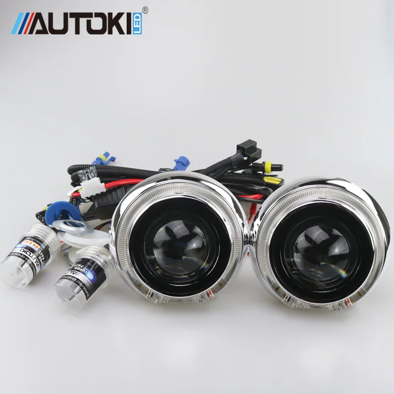 Free Shipping AUTOKI 3.0inch TiGuan LED DRL with H1 Mini Hi/Low bi xenon Projector lens kit