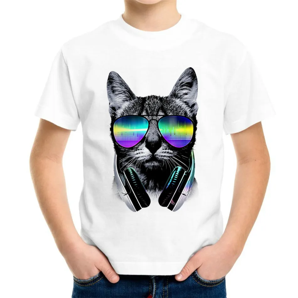 

Joyonly New 2018 Kids 3d T-shirt Boys Girls Lovely Colorful DJ Music Cat Sunrise Printed T shirt Children Summer Cool Tops 4-20Y