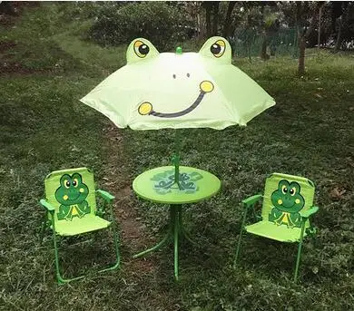 Children's folding tables and chairs. Four-piece. Cartoon outdoor rain table umbrella leisure portable beach table stool