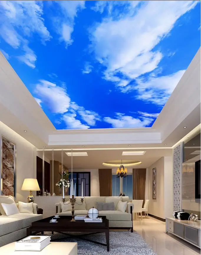 

Blue and white living room bedroom ceiling 3d room wallpaper landscape ceilings 3d mural wallpaper