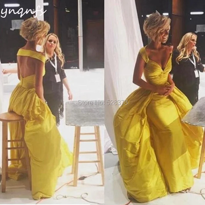 YNQNFS ED248 Backless Yellow Dress Elegant Abendkleider Robe de Soiree Taffeta Bridesmaid Dresses Mermaid Party Gown