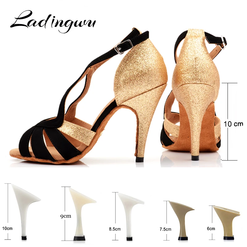 Ladingwu 2018 New Brand Black/Golden Women\'s Dance shoes Glitter and Flannel Ballroom Party Dance Shoes Salsa Latin Dance Shoes