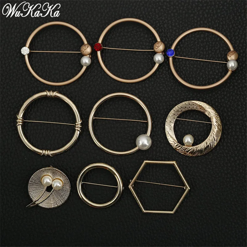 Pearl Crystal Round Circles Women Pins Men Suit Brooch Pin for Shawl scarf Women Jewelry Brooches Simple Opening Alloy Brooch