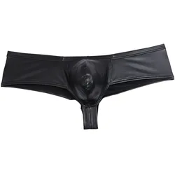 Cueca boxer de couro macio masculina, roupa de baixo em couro macio sensual para homens