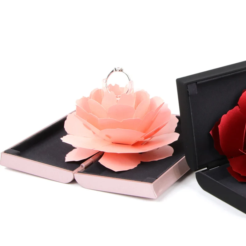 Wedding Marriage Rotating Rose Ring Box Lovely Velvet Wedding Engagement Box For Ring Jewelry Storage Display Gift Box Holder image 5