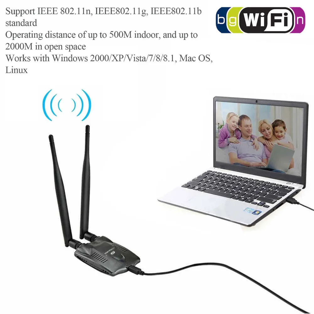 Daya Tinggi 2 Antena 6dBi USB Wireless Wi-fi Adaptor 150 Mbps 802.11 B/G/N