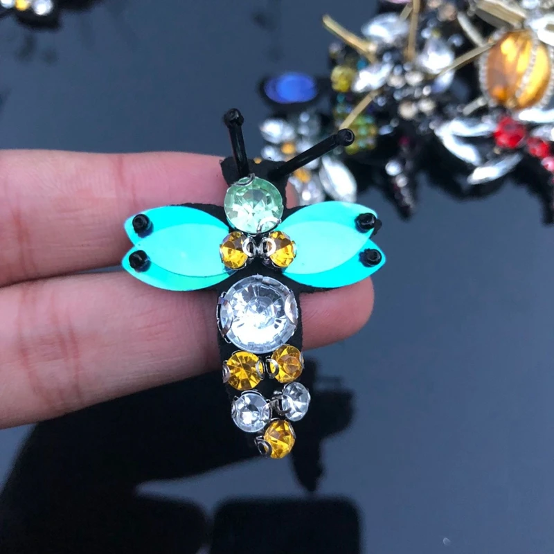 Rhinestone glass bead bee embroidery patch, diy accessories clothing decoration paillette ant applique patch
