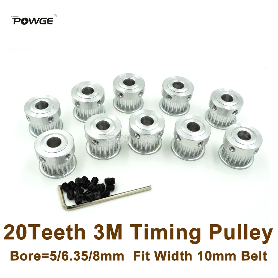 

POWGE 50pcs 20 Teeth HTD 3M Timing Pulley Bore 5-12mm Fit Width 10mm HTD 3M Belt 20T 20Teeth 3M Pulley CNC Engraving Machine