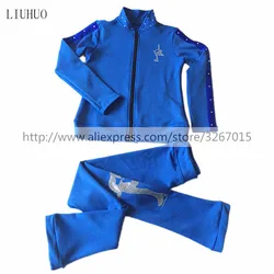 Figure Skating Jacket with Pants Women's Girls' Ice Skating Tracksuit  Blue Stretchy Training Competition Skating Wear Solid