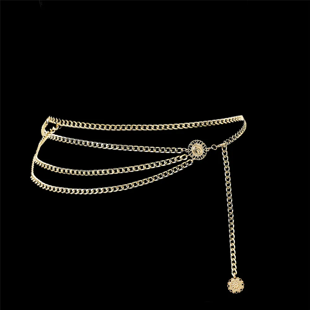 IngeSight.Z Bohemian Retro Style Multilayer Alloy Waist Chain Body Chain for Women Round Pendant Belly Chain Waist Chain Jewelry