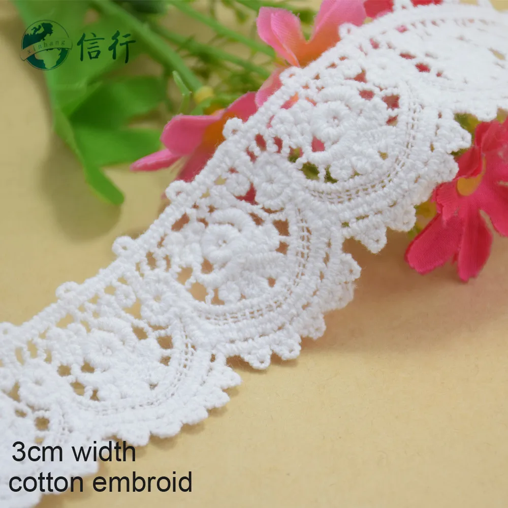 3cm Width Pure Cotton Embroidery Lace Sewing Ribbon Guipure Trims Fabric Warp Knitting DIY Garment Dress Accessories#3589