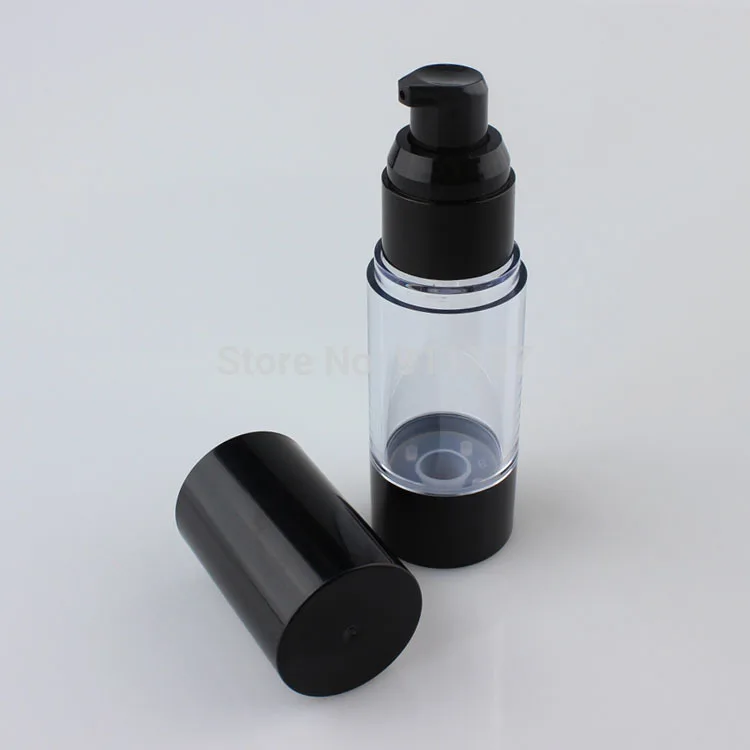 Pompa per bottiglia Airless in plastica cosmetica nera da 30ml per crema e bottiglia di plastica per siero Airless rotonda nera da 30ml con pompa