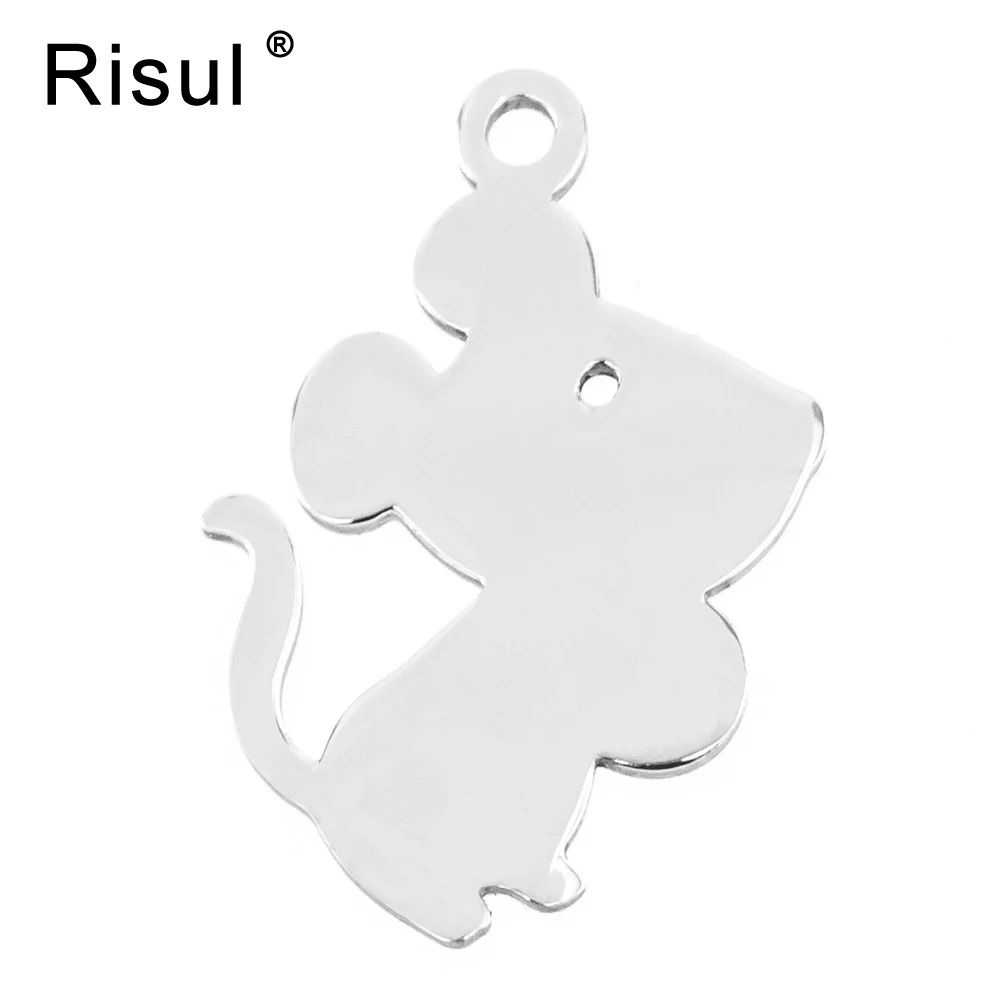 Risul Mouse Mice Rat Style Necklace Pendant Engrave blank Charms Mirror polish Stainless steel good Quality wholesale 50pcs