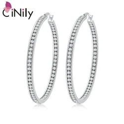 CiNily Rainbow & Clear White Crystal Stone Large Hoop Earrings Stainless Steel Cocktail Party Chic Hyperbole Jewelry Woman Girl