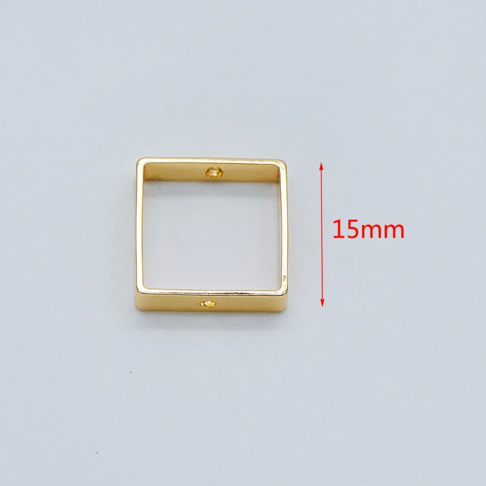 10pcs Gold Square Link Charms 10/ 15/ 20mm, Real Gold plated Brass, Geometric Thick Hoop Connectors with Two Holes (GB-440)