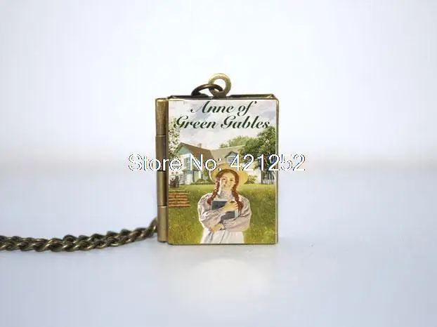 Anne of Green Gables Book cover Locket Necklace keyring silver & Bronze tone