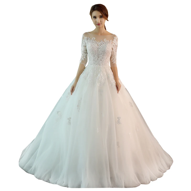 Wedding Dress Female New Lace Up Wedding Dresses Bride Marriage Long Sleeve Ball Gowns Dress Plus Size