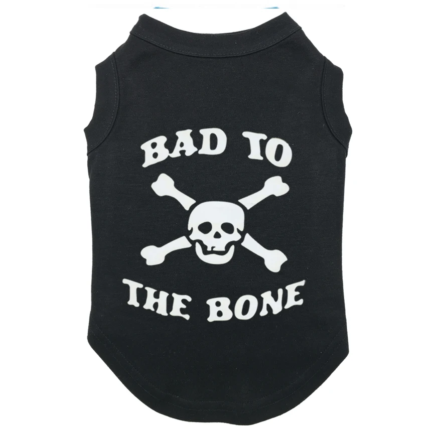 BAD TO THE BONE SKULL Printed T-Shirts Pet Puppy Clothes Shirts Tee Polyester Clothes Tank Tees Top for All Seasons Hot sale