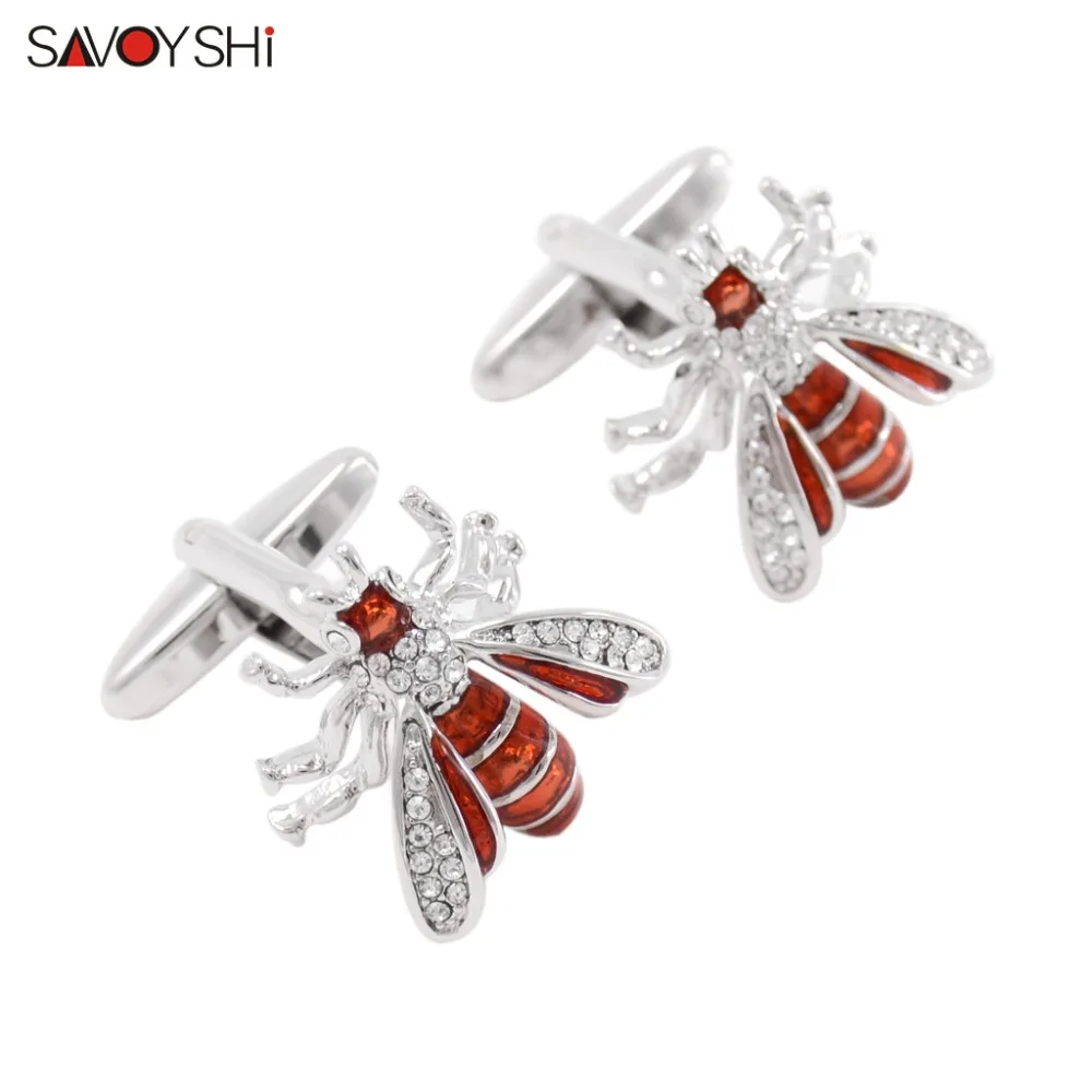 SAVOYSHI Cartoon Shirt Cufflinks For Mens High Quality Crystals Bee Shaped Cuff links Gift Brand Fashion Jewelry