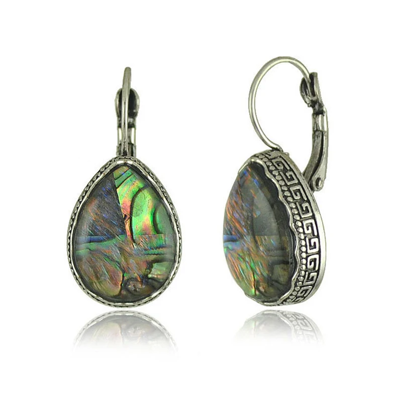 LE SKY New Abalone Shell Dangle Square Round Heart Shape Earrings For Women Vintage Antique Plated Fashion Jewelry