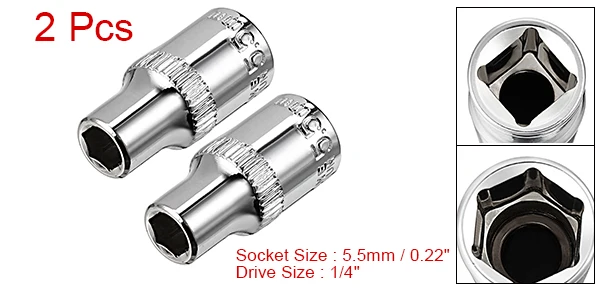 2Pcs Hex Short Socket Head Set 1/4 inch Drive Ratchet Wrench Sockets 5.5mm Cr-V 6 Point Shallow Socket Car Repair Hand Tools