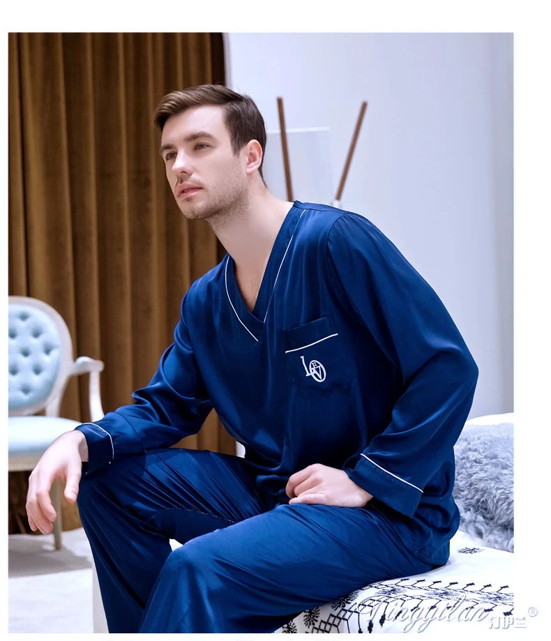 New Silk Sleepwear Long Sleeve Satin Homewear Men's Nightwear Students Leisure Home Clothes Shirt Trousers 2pcs Loungewear J020