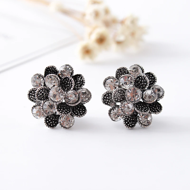 Flower style women\'s earrings clips,plated ancient silver clip on earrings crystal ear clip without pierced high quality