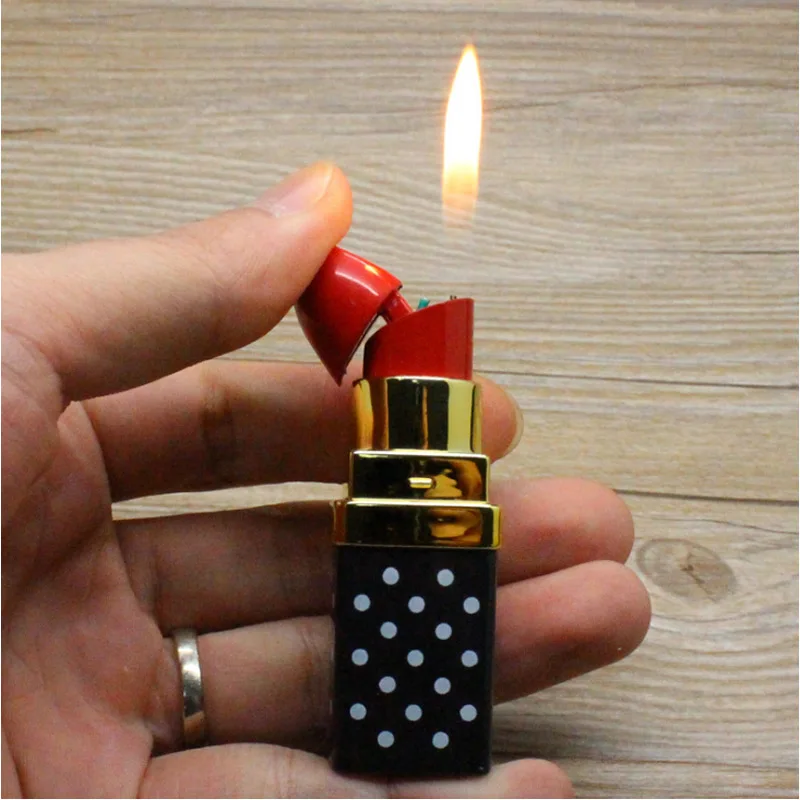 

Creative Fashion Novelty Lipstick Shape Flame Lighters Refillable Butane Gas Cigarette Lighter Best Gift For Smokers