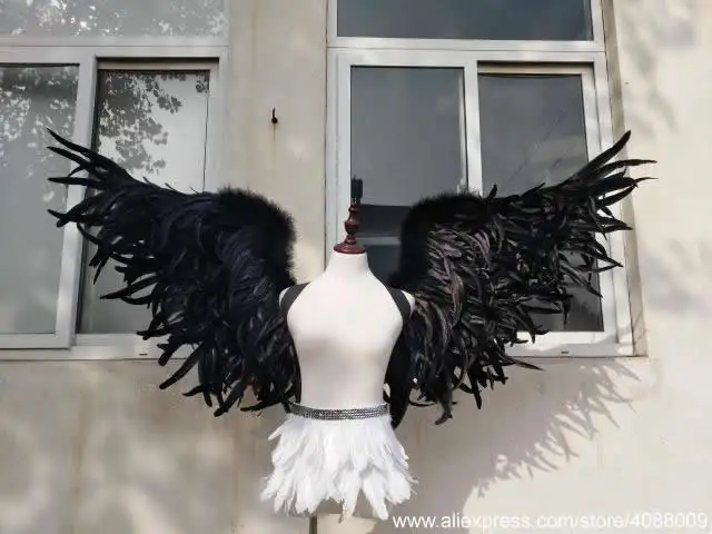 Black Angels Wing demon wings high quality feather crafts Wedding window display Cosplay props Halloween Easter deco props