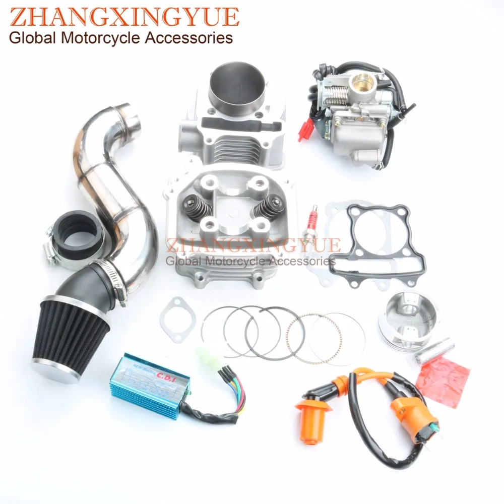 57.4mm EGR Cylinder Head Kit & Cylinder Kit & PD24J Carburetor & AC CDI ignitor coil for GY6 150cc 157QMJ Scooter 4T