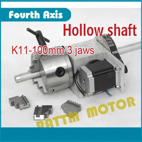 Hollow shaft 4th Axis dividing head 6:1 Rotation Axis /A axis kit for Mini CNC router engraving machine 3 jaw K11 100mm chuck