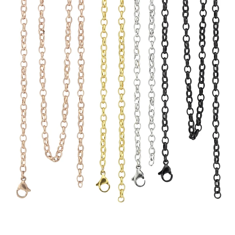 18'' 20'' 24'' 28'' 32'' 3.5mm gold/ rose gold/black 316 Stainless Steel Egg-shaped Rolo Chain Pendant Necklace