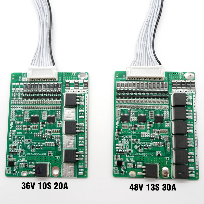 3.6V/3.7V li-ion cell 10S 36V 20A and 13S 48V 30A BMS, For 36V 20Ah or 48V 30Ah lithium ion battery pack, With balance function