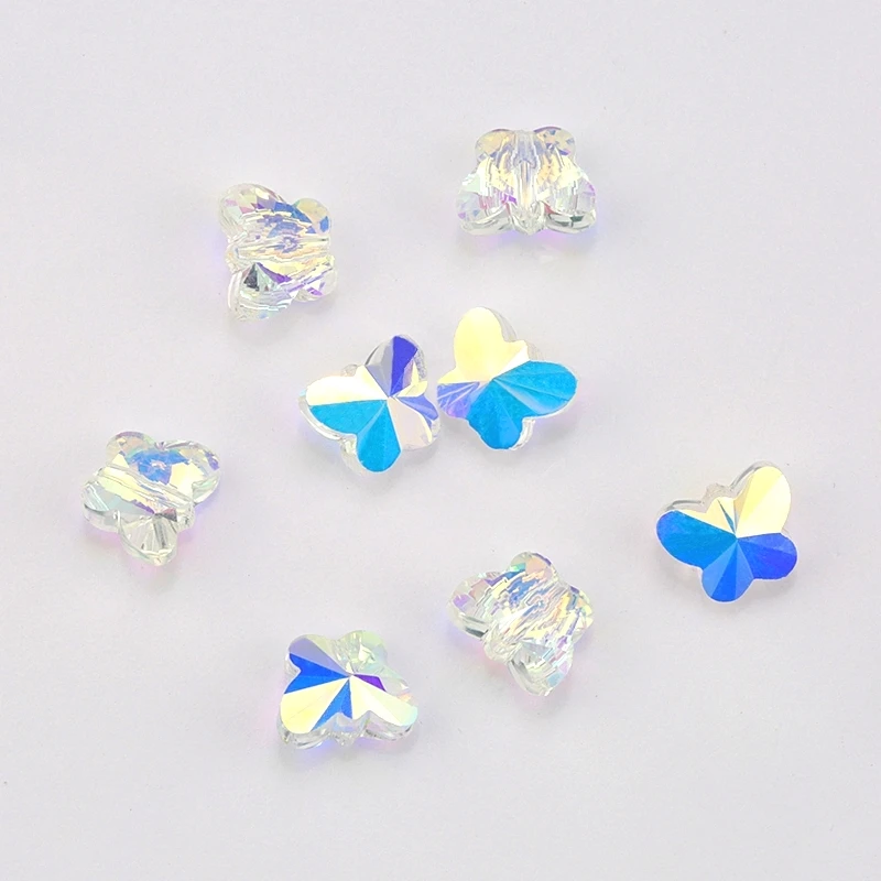 Best quality 6*8mm 8*10mm straight hole crystal butterfly beads crystal AB glass Pendant rhinestone for Jewelry Earrings making