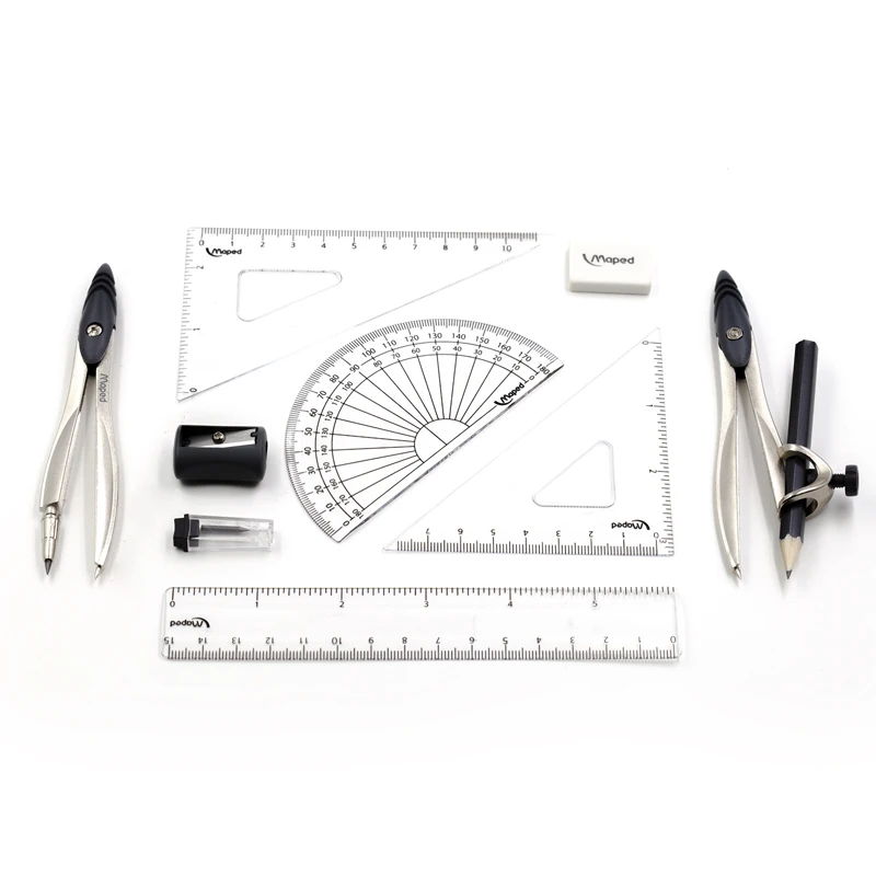 10PCS/lot Compasses Ruler 10 Stationery Set Student Test Measurement Drawing Tool Children's School Supplies